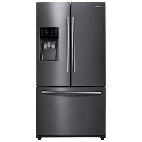 black stainless refrigerator with ice maker