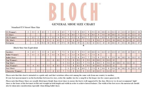 bloch ballet shoes size chart