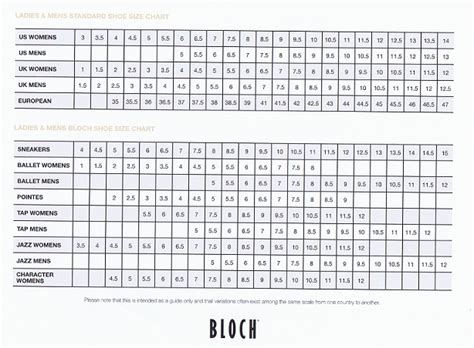 Bloch Ballet Slipper Size Chart