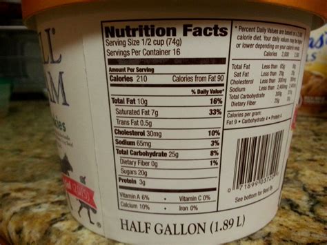 blue bell ice cream nutrition facts