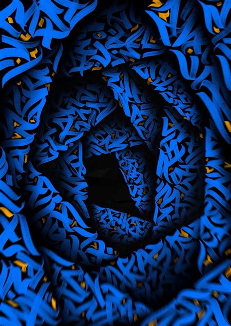 blue black abstract calligraphy, 