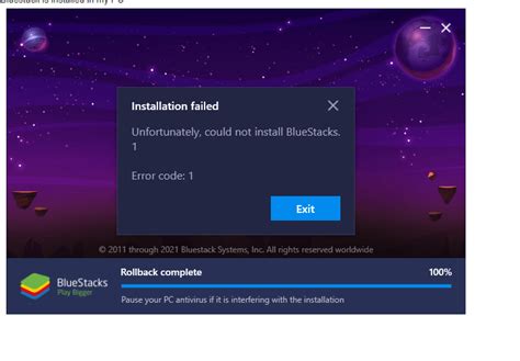 bluestacks 5 error code 1, Bluestack 5 installation failed