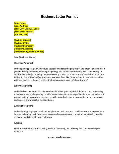Business Letter Template Example
