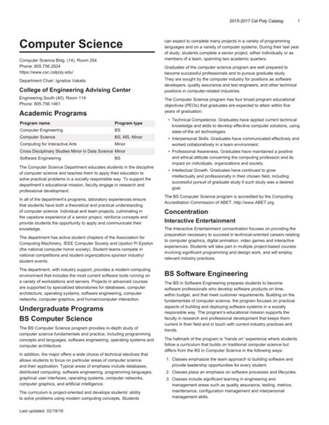 Cal Poly Computer Science Catalog