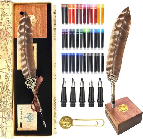 calligraphy feather quill pen, Feather quill calligraphy copper nibbed stem. Handcrafted calligraphy pen set feather quill pen starter kit