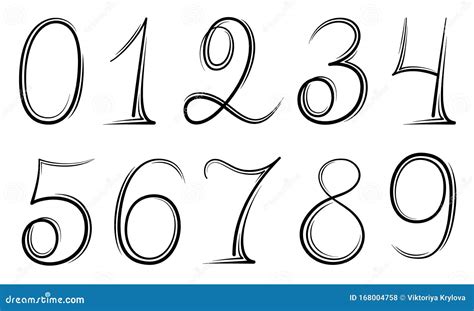 calligraphy hand drawn numbers, Numbers calligraphy design template drawn style hand black vector elements background set white preview font. Numbers set 0-9 in hand drawn calligraphy style in black on a white