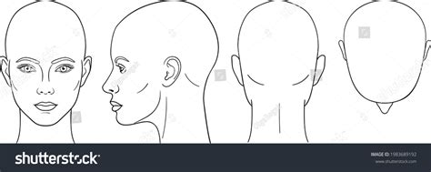 cartoon head front and back, Set of cartoon male head in front, profile and back stock vector