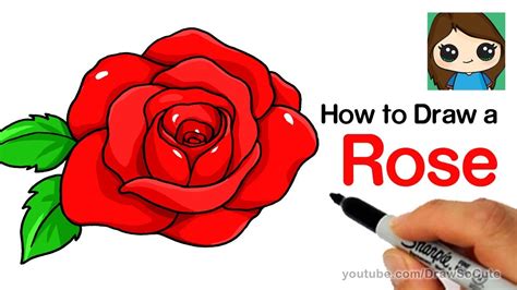 cartoon rose easy to draw, How to draw a simple rose step by step for kids
