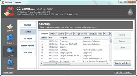 ccleaner manage your startup programs, How to upgrade an old pc: no-brainer improvements anyone can do. Ccleaner 5.07 arrives -- allows users to manage firefox web apps