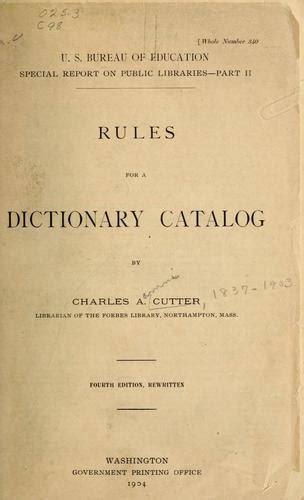 Charles Cutter Rules For A Dictionary Catalog