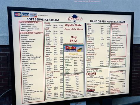 charlies ice cream menu