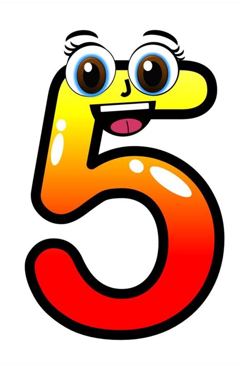 clip art number 5 with white color, Number 5 clip art with face