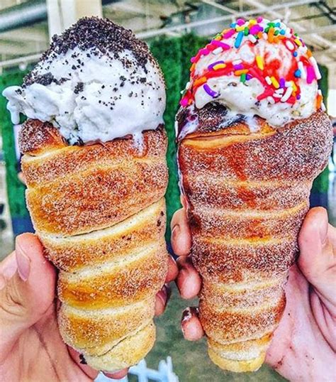 coffee ice cream in a doughnut cone