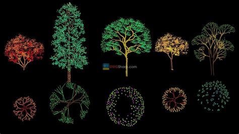 coloured trees elevation cad block, Trees in elevation in autocad