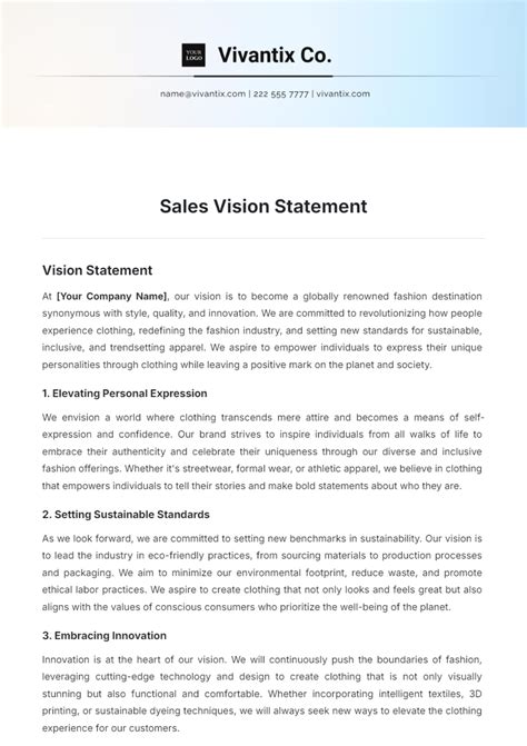 Company Vision Statement Template