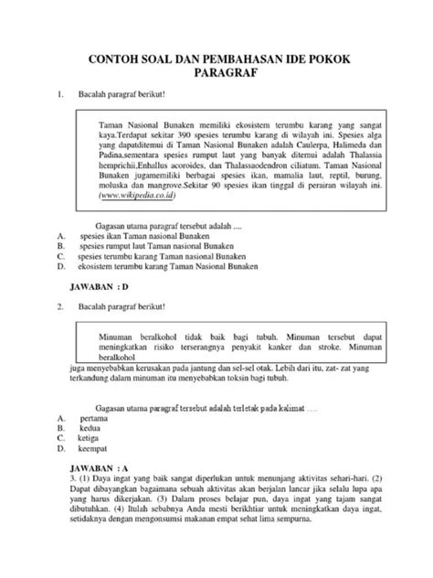 contoh soal ide pokok, 20 contoh soal ide pokok paragraf dan jawabannya