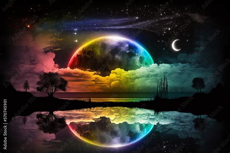 cool rainbow background moon, Download rainbow galaxy moon on night sky wallpaper