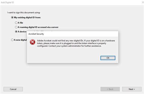 could not find adobe acrobat, Adobe acrobat could not find any new digital ids