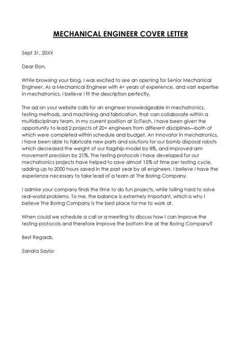 Cover Letter Template Mechanical Engineer