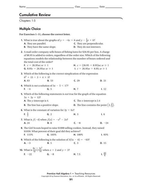 cumulative review chapters 1 9 answers algebra