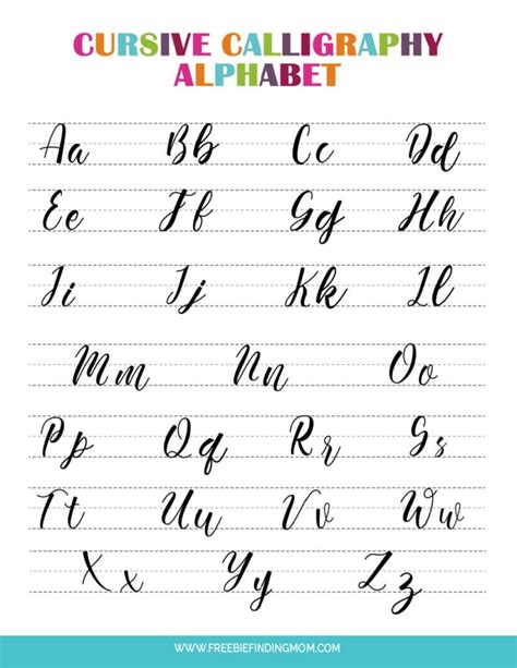 cursive calligraphy alphabet chart, Cursive calligraphy alphabet letter printables