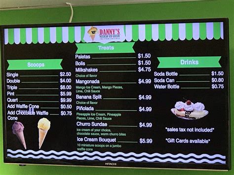 dannys ice cream menu