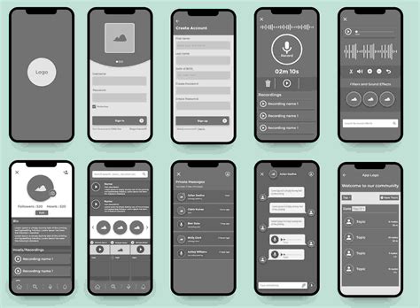data privacy app wireframe, Networking app wireframe template