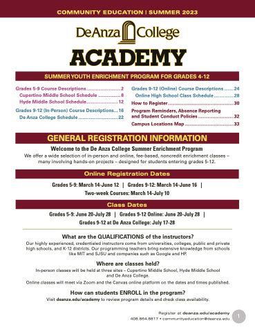 De Anza Summer Course Catalog