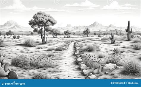 desert landscape with a path in black and white, Black and white desert landscape free stock photo