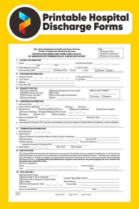 discharge papers from the hospital, Printable fillable real hospital discharge papers