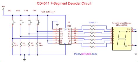 draw and explain circuit diagram for bcd to 7 segment display decoder 