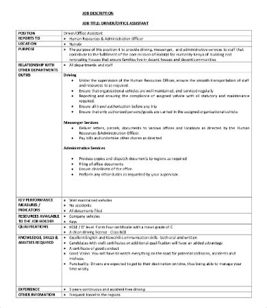 driver assistant job description, Driver job description