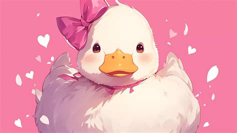 duck anime front view, Charming anime style yellow duck illustration on white background stock