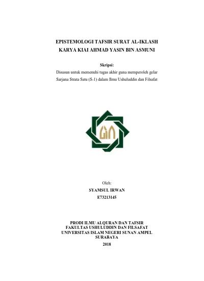 EPISTEMOLOGI TAFSIR SURAT AL-IKLASH KARYA KIAI AHMAD â PDF Download