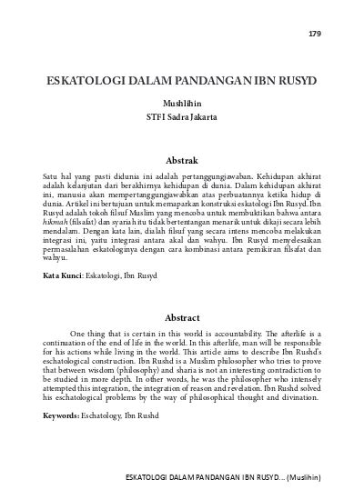 ESKATOLOGI DALAM PANDANGAN IBN RUSYD PDF Download
