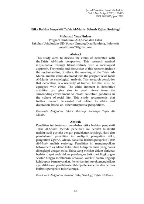 Etika Berhias Perspektif Tafsir Al-Munir Sebuah Kajian PDF Download