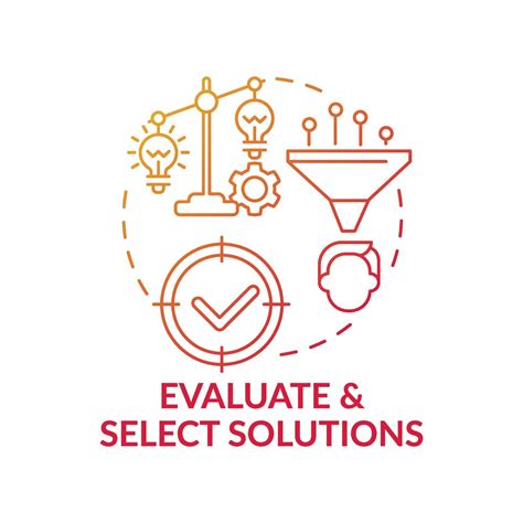 evaluate solution' icon, Evaluate gradient vecteezy. Evaluate and select solutions red gradient concept icon 2210459 vector