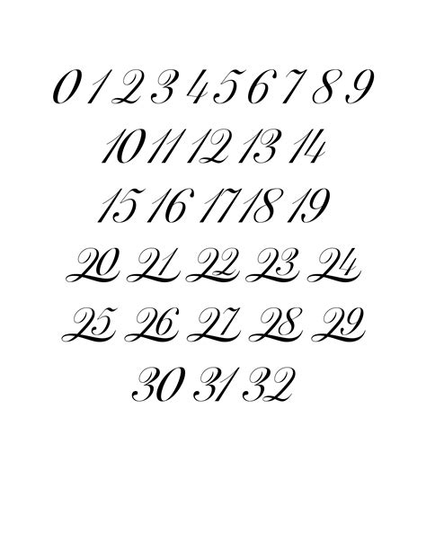 example of calligraphy numbers, Free printable fancy calligraphy numbers 0-32