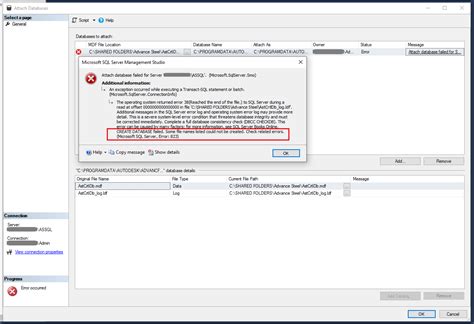 failed to create shared information, Errore: 