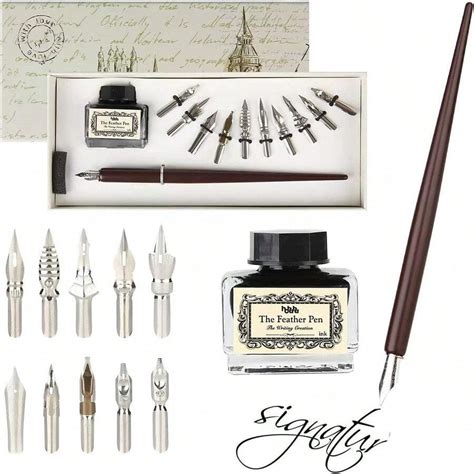 fancy writing calligraphy pen, Writing pens. Antique calligraphy pens fancy writing on stock photo 128948684