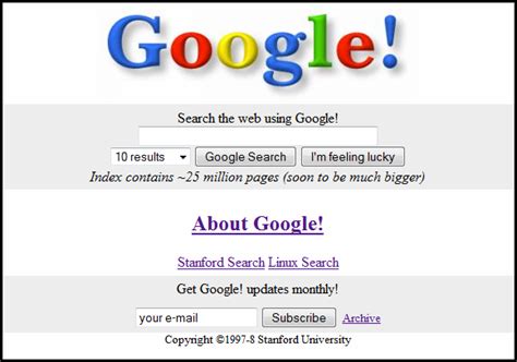 first google landing page, The original google website from 10 years ago. Google website original was first early 1998 2003 years data ago search writer schumer jessi klein amy screenshot aviation when