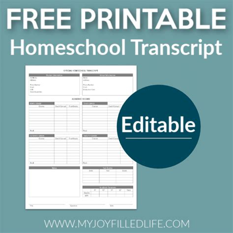 Free Printable Homeschool Transcript Template