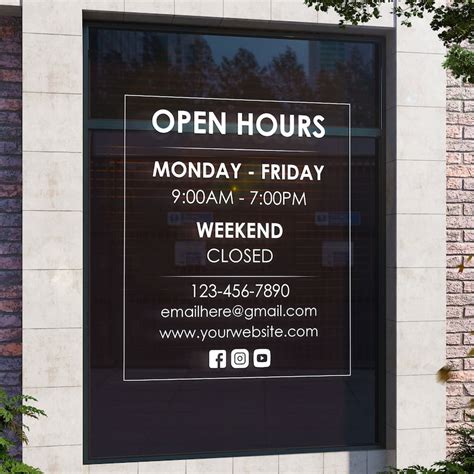 front door hours sign, Store front sign with your hours-vinyl decal store sign store display