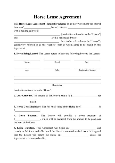 full horse lease agreement, Printable equine lease agreement fill out and sign printable pdf