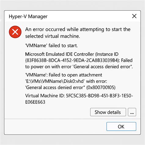 general access denied error hyper-v, How to fix hyper-v vm failed to start-account does not have permission