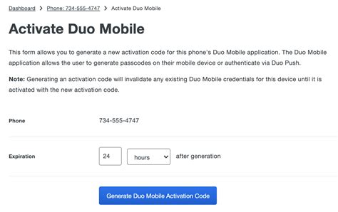 generate duo mobile activation code, Duo administration