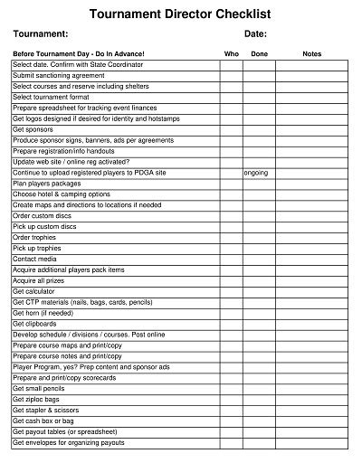 Golf Tournament Checklist Template