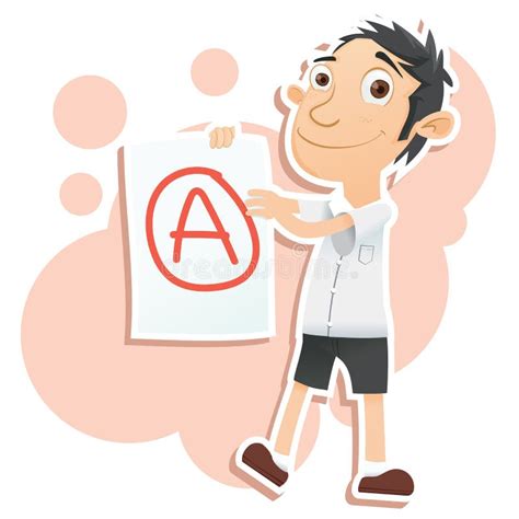 good student cartoon with a+ paper, Test paper a+ grade stock vector images