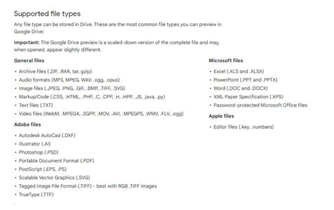 google drive supported file types, Faq: which file types are supported on google drive?