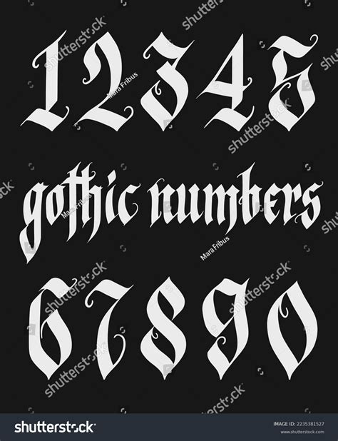 gothic style calligraphy numbers, Gothic style numbers calligraphy uppercase vector image